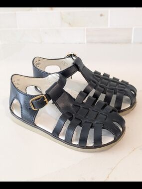 Buster Brown Kids Navy Leather Fisherman Sandals with Buckle